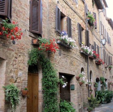 Closeup of street scene in pienza, tuscany italy clipart