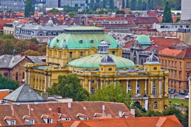 Zagreb rooftops and croatian national theater clipart