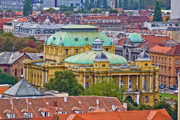 Zagreb rooftops and croatian national theater — Stock Photo, Image