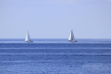 Two sailboats on open sea horizon clipart