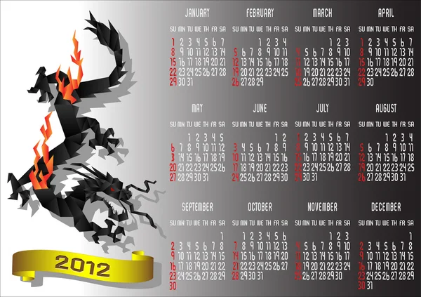 Kalendarz 2012 z chiński czarny smok — Wektor stockowy