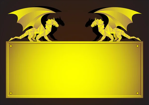 Moldura de ouro com dragão — Vetor de Stock