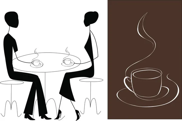 Hombres y mujeres en un café, figuras de palo — Vector de stock