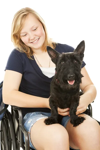 Fille handicapée et amie canine — Photo