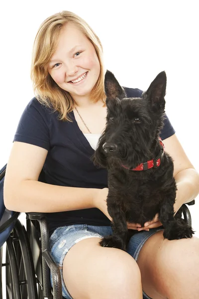 Menina com deficiência com cão — Fotografia de Stock