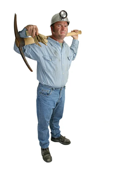 Mijnwerker met pikhouweel volledige lengte — Stockfoto