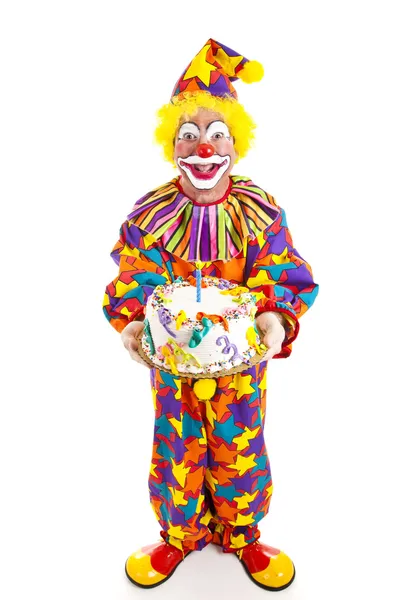 Clown met cake - volledige lichaam — Stockfoto