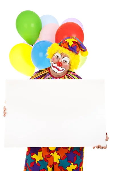 Trauriger Clown mit Schild — Stockfoto