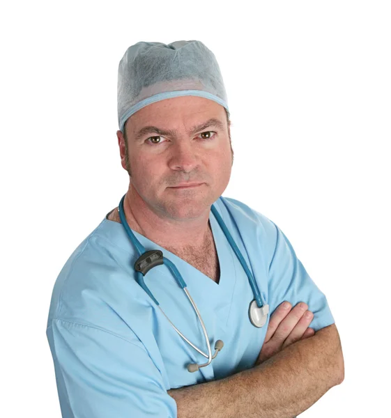 Médico preocupado em Scrubs — Fotografia de Stock