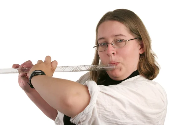 Estudante tocando flauta — Fotografia de Stock