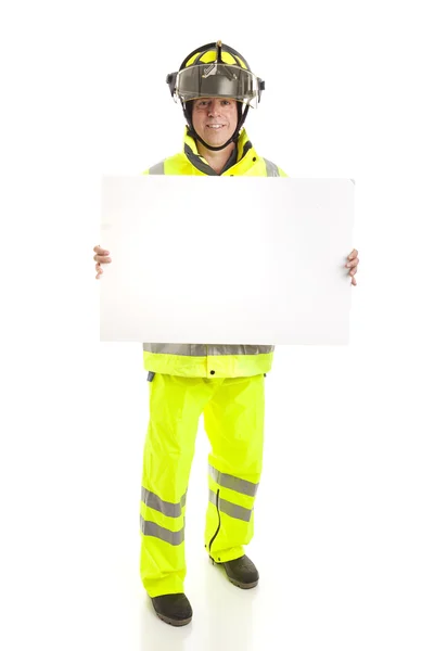 Fireman Holding Sign - Full Body — Stock Photo, Image