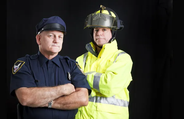 Fireman and Policeman with Copyspace — Stock Photo, Image