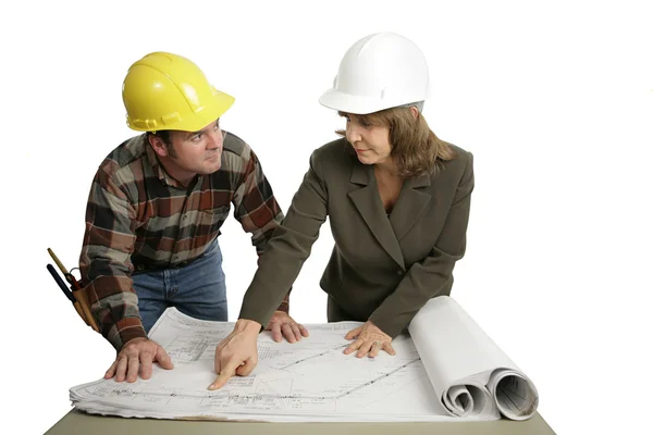 Going Over Blueprints Together — Stock Photo, Image