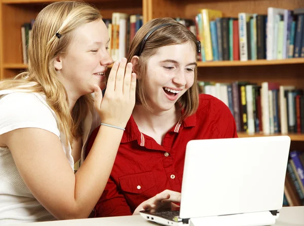 Teens Whisper and Web Surf — Stock Photo, Image
