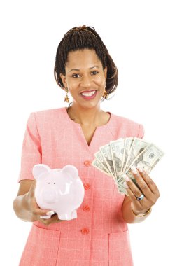 Beautiful Woman Saving Money clipart