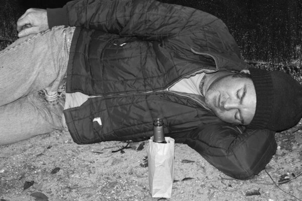 Homeless Man - Sleeping on Ground B&W