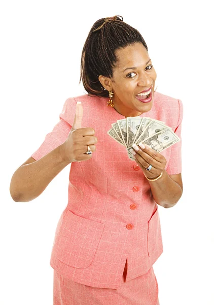 Africano-americano mulher segurando dinheiro — Fotografia de Stock