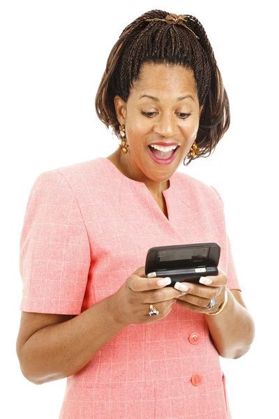 Businesswoman Reads Text Message — Stock Photo, Image