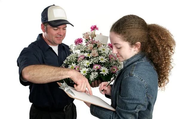 Girl Signing For Flowers — Stock Photo, Image