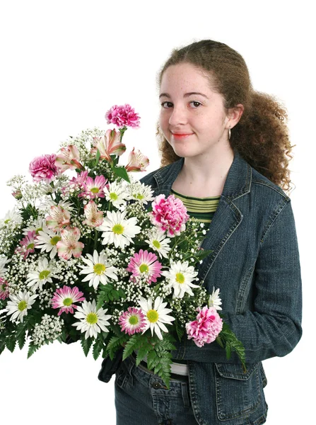 꽃으로 예쁜 여자 — 스톡 사진