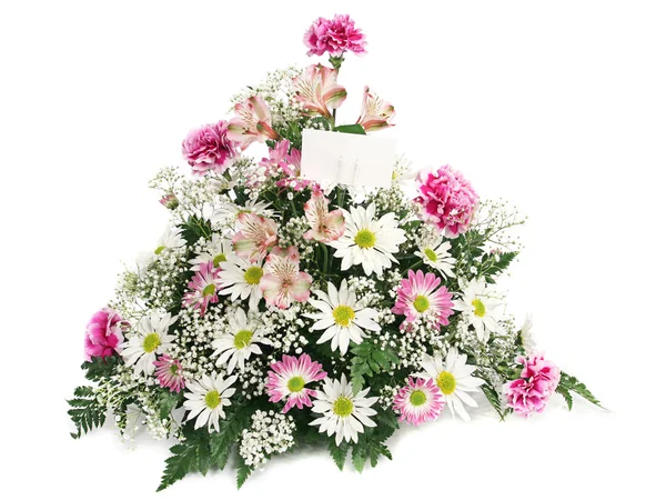 Jarní květiny s kartou — Stock fotografie