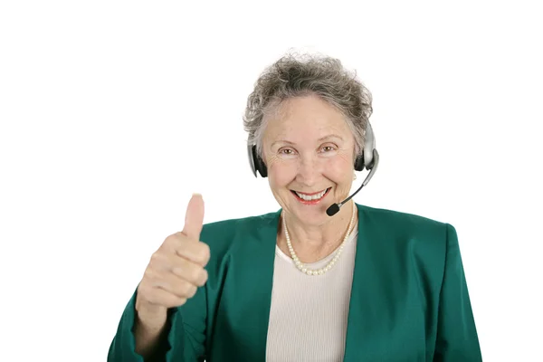 Senior telefon pracovníka palec nahoru — Stock fotografie