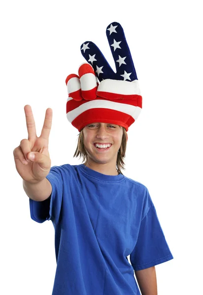 Patriottico teen - segno di pace — Foto Stock