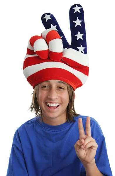 Patriotic Boy - Peace Sign — Stock Photo, Image