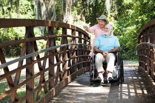 Пожилые инвалиды в парке — стоковое фото
