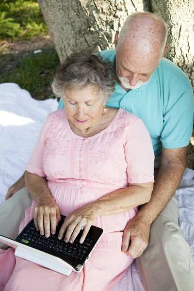 ネットブック年配のカップル — ストック写真