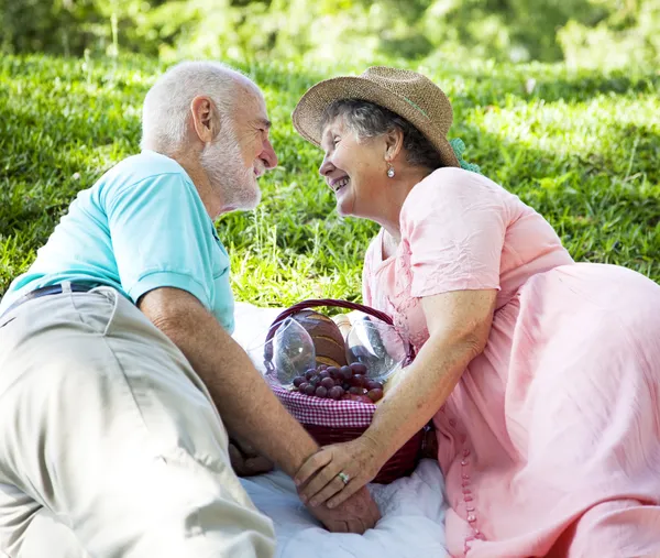 Piknik seniorów - flirt — Zdjęcie stockowe