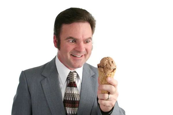 Empresário louco por sorvete Fotografias De Stock Royalty-Free