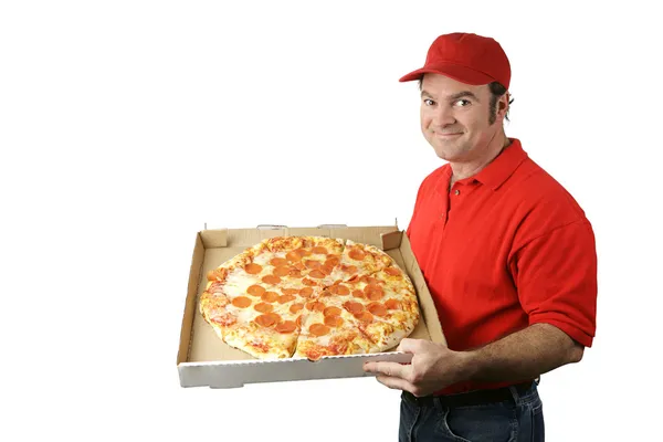 Pizza Man entrega — Fotografia de Stock