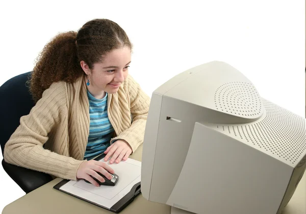Menina usando o mouse gráfico — Fotografia de Stock