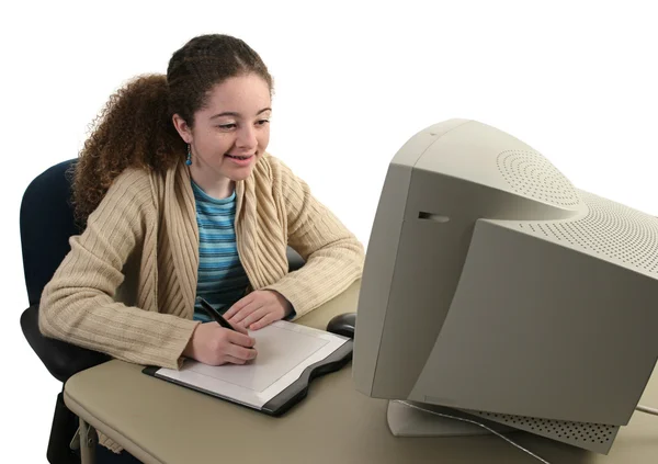 Genç kız ve Grafik Tablet — Stok fotoğraf