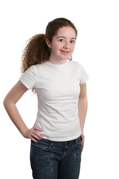Beyaz gömlek modelleme teen — Stok fotoğraf
