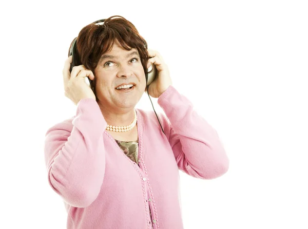 Kvinnliga imitatör med hörlurar — Stockfoto