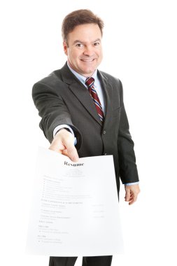 Confident Businessman Presents Resume clipart