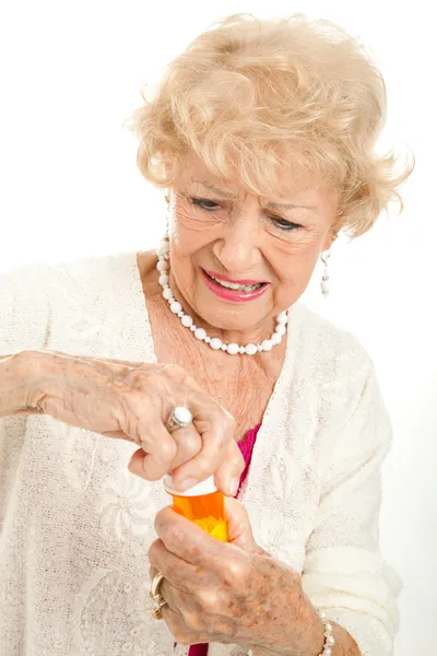 Senior Frustrato con tappo di prescrizione — Foto Stock