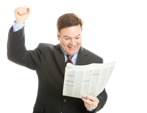 Uomo d'affari che legge buone notizie — Foto Stock