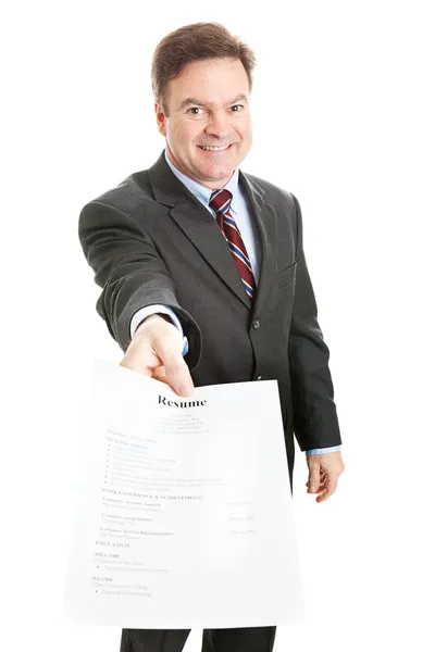Confident Businessman Presents Resume — Stock Photo, Image