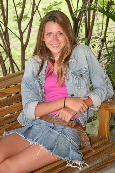 Girl On Porch Swing 1 — Stock Photo, Image