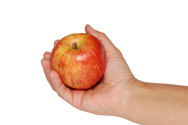 Czerwone jabłko w ręce kobiety — Zdjęcie stockowe