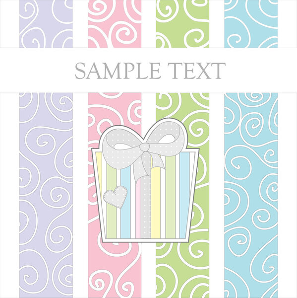 Cute vector card with lines, box gift and curly lines