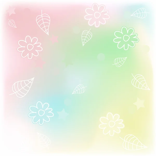 Doux fond pastel avec des fleurs et des feuilles — Image vectorielle