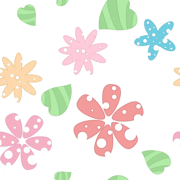 花と葉を持つかわいいシームレスなパターン — ストックベクタ