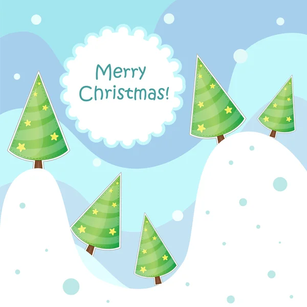 木々 や雪のかわいいベクトル クリスマス カード — ストックベクタ