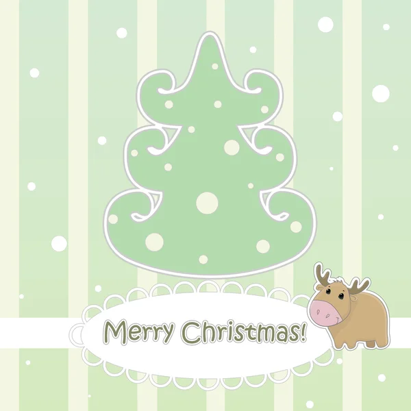 나무와 사슴 간단한 레이스와 취소선 장식 빛 크리스마스 카드 — 스톡 벡터