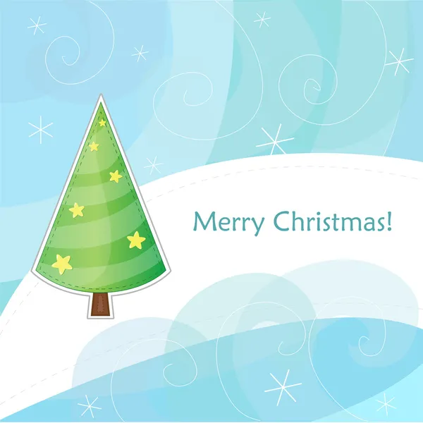 Mignonne carte vectorielle avec flocons de neige et triangle arbre de Noël décoré avec — Image vectorielle