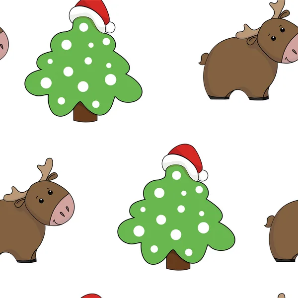 Boże Narodzenie wzór z drzewami ozdobione kapelusz i c — Wektor stockowy